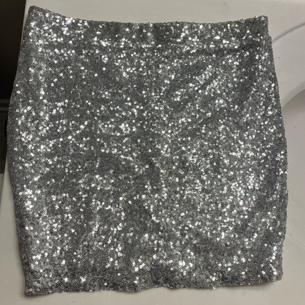 Silver Sequin Mini Skirt